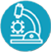 a blue circular icon of an illustration of a microscope